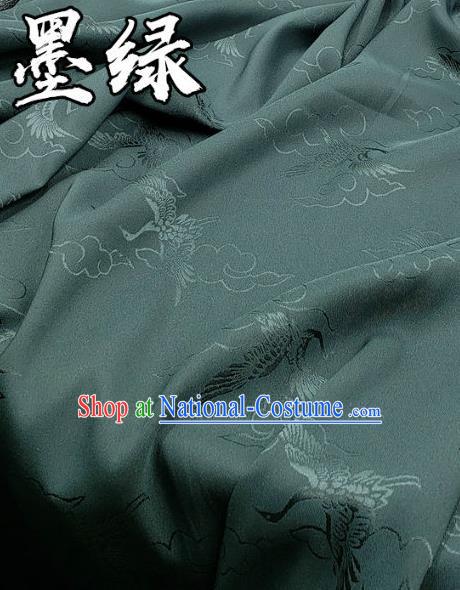 Top Quality Chinese Classical Cloud Crane Pattern Dark Green Silk Material Traditional Asian Hanfu Dress Jacquard Cloth Traditional Satin Fabric