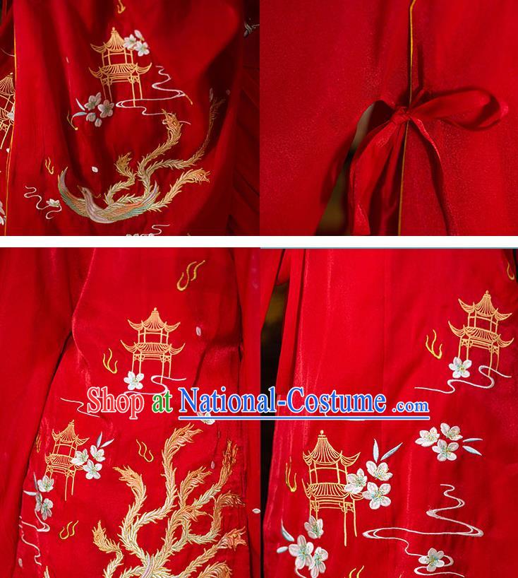 Chinese Ancient Ming Dynasty Wedding Costumes Traditional Noble Lady Hanfu Garment Embroidered Red Long Blouse and Skirt Full Set