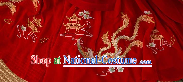 Chinese Ancient Ming Dynasty Wedding Costumes Traditional Noble Lady Hanfu Garment Embroidered Red Long Blouse and Skirt Full Set