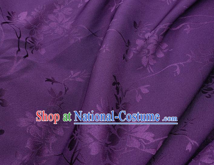 Top Quality Chinese Classical Flowers Pattern Purple Silk Material Traditional Asian Hanfu Dress Jacquard Cloth Traditional Satin Fabric