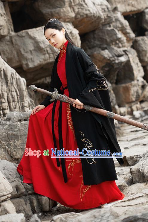 Chinese Ancient Swordsman Hanfu Garment Traditional Han Dynasty Noble Childe Embroidered Cape Blouse and Skirt Costumes for Men