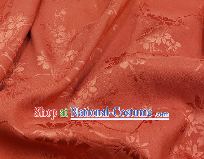 Top Quality Chinese Classical Flowers Pattern Rust Red Silk Material Traditional Asian Hanfu Dress Jacquard Cloth Traditional Satin Fabric