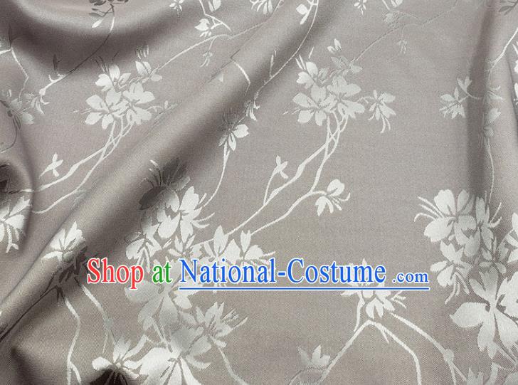 Top Quality Chinese Classical Flowers Pattern Grey Silk Material Traditional Asian Hanfu Dress Jacquard Cloth Traditional Satin Fabric