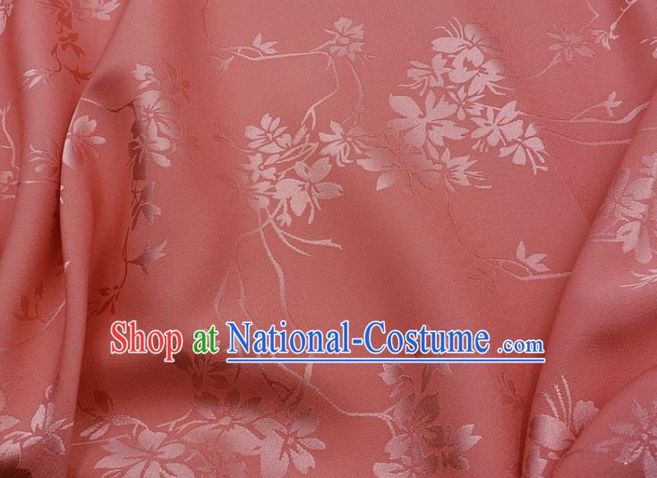 Top Quality Chinese Classical Flowers Pattern Peach Pink Silk Material Traditional Asian Hanfu Dress Jacquard Cloth Traditional Satin Fabric