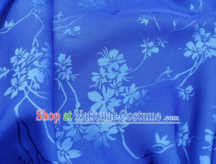 Top Quality Chinese Classical Flowers Pattern Royalblue Silk Material Traditional Asian Hanfu Dress Jacquard Cloth Traditional Satin Fabric