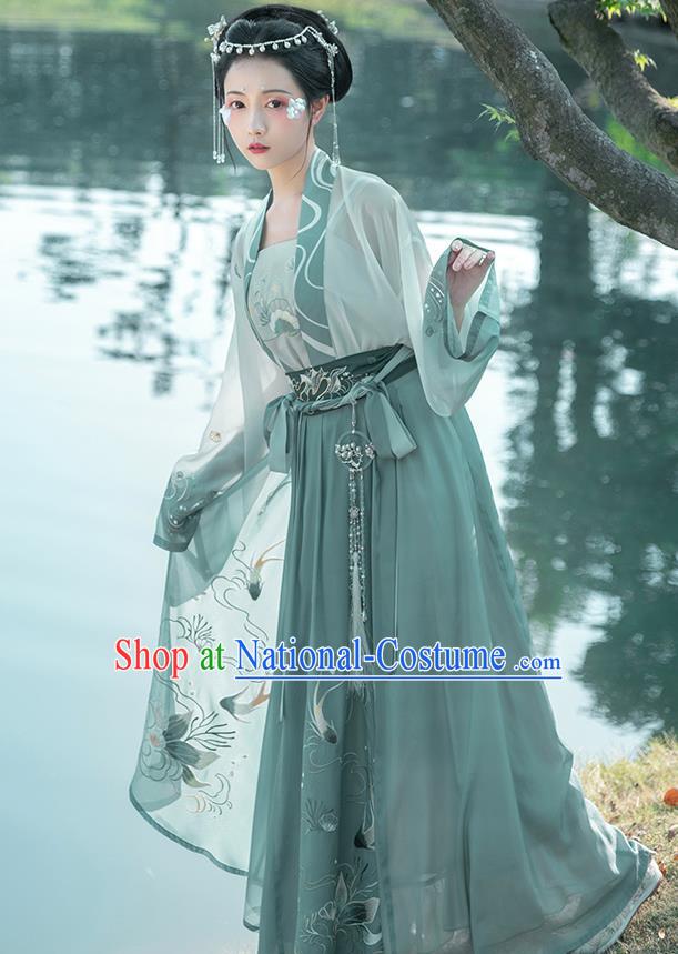 Traditional Chinese Tang Dynasty Civilian Female Hanfu Apparels Ancient Village Girl Embroidered Historical Costumes for Women