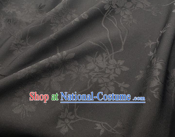 Top Quality Chinese Classical Flowers Pattern Black Silk Material Traditional Asian Hanfu Dress Jacquard Cloth Traditional Satin Fabric