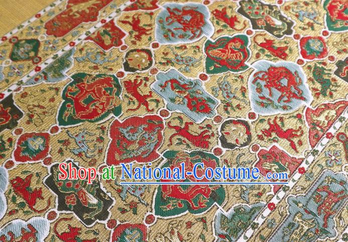 Top Quality Japanese Classical Pattern Golden Satin Material Asian Traditional Brocade Kimono Belt Cloth Fabric