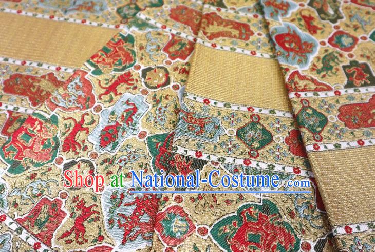 Top Quality Japanese Classical Pattern Golden Satin Material Asian Traditional Brocade Kimono Belt Cloth Fabric