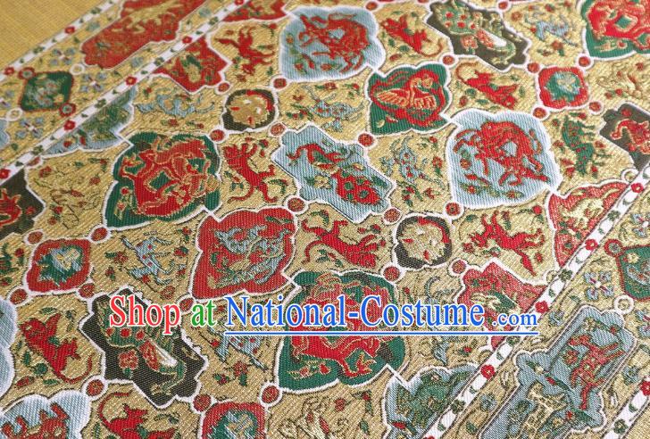 Top Quality Japanese Classical Pattern Golden Satin Material Asian Traditional Brocade Kimono Belt Cloth Fabric