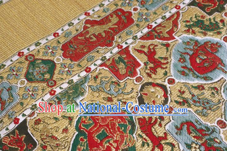 Top Quality Japanese Classical Pattern Golden Satin Material Asian Traditional Brocade Kimono Belt Cloth Fabric