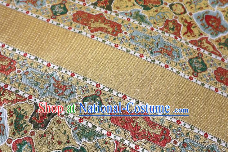 Top Quality Japanese Classical Pattern Golden Satin Material Asian Traditional Brocade Kimono Belt Cloth Fabric