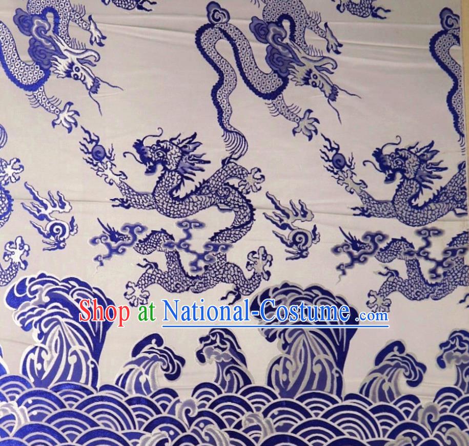 Chinese Classical Dragon Pattern Design White Brocade Cheongsam Fabric Asian Traditional Tapestry Satin Material DIY Imperial Cloth Damask