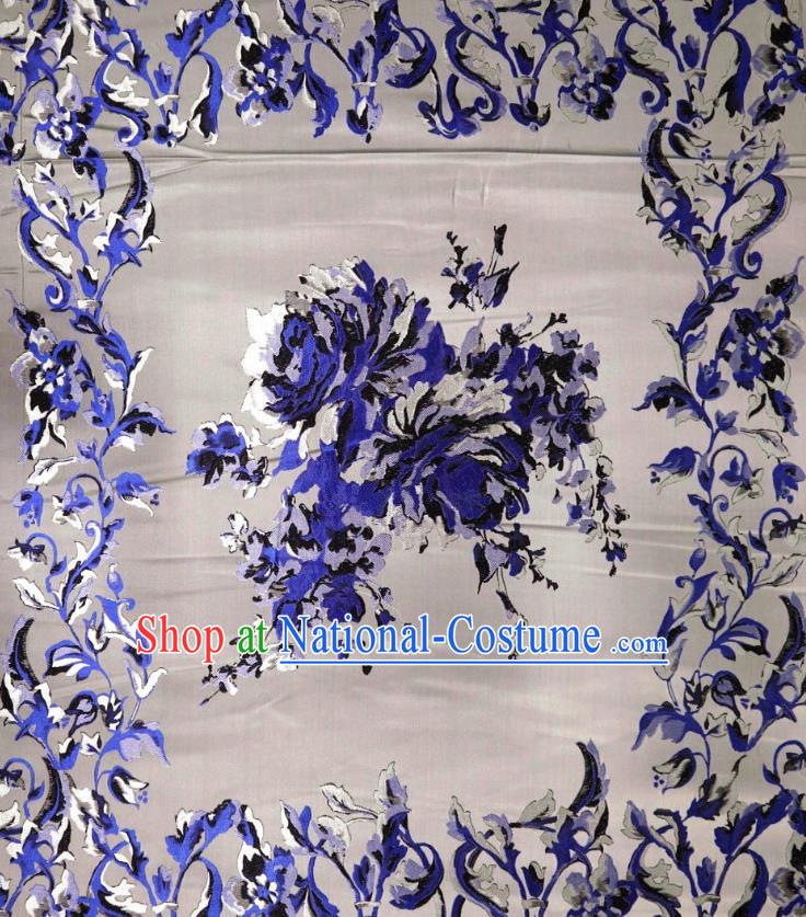 Chinese Classical Peony Pattern Design White Brocade Cheongsam Fabric Asian Traditional Tapestry Satin Material DIY Imperial Cloth Damask