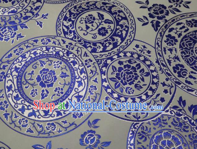 Chinese Classical Plate Peony Pattern Design White Brocade Cheongsam Fabric Asian Traditional Tapestry Satin Material DIY Imperial Cloth Damask