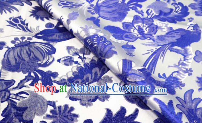 Chinese Classical Blossom Pattern Design White Brocade Cheongsam Fabric Asian Traditional Tapestry Satin Material DIY Imperial Cloth Damask