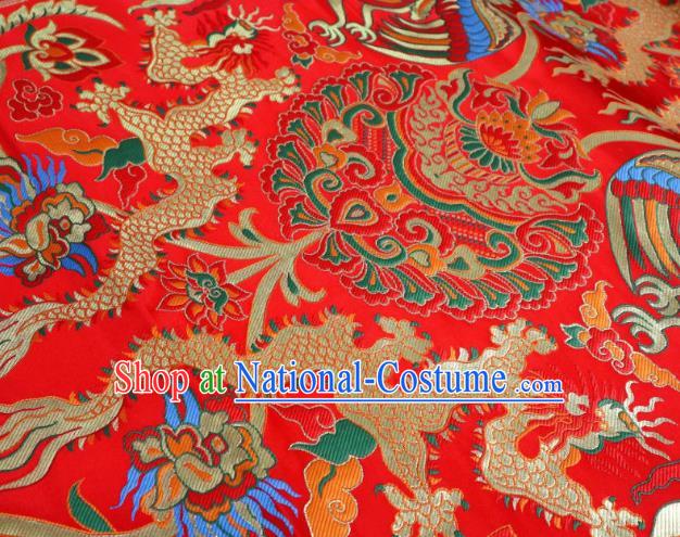 Chinese Classical Fire Dragon Pattern Design Red Brocade Cheongsam Fabric Asian Traditional Tapestry Satin Material DIY Cloth Damask