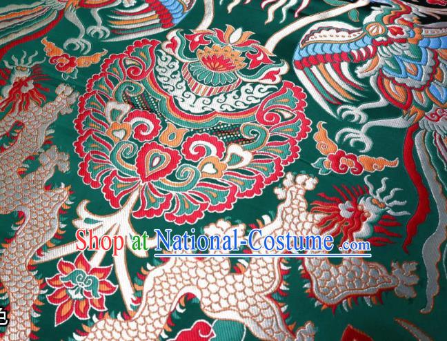 Chinese Classical Fire Dragon Pattern Design Green Brocade Cheongsam Fabric Asian Traditional Tapestry Satin Material DIY Cloth Damask