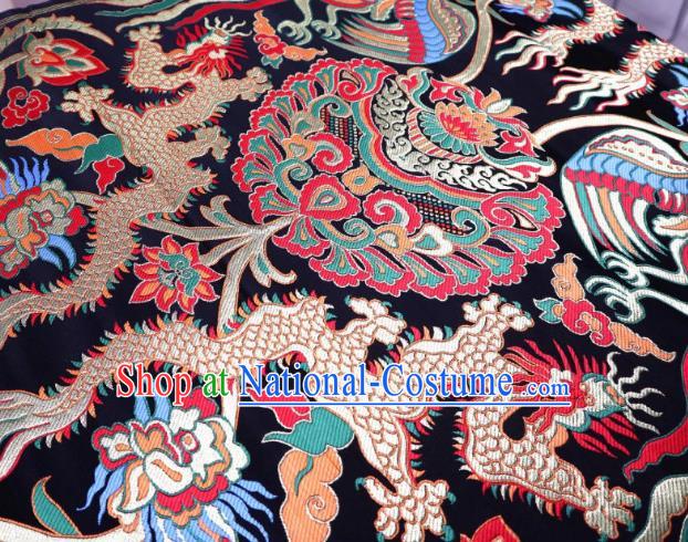 Chinese Classical Fire Dragon Pattern Design Black Brocade Cheongsam Fabric Asian Traditional Tapestry Satin Material DIY Cloth Damask