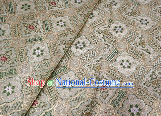 Top Quality Japanese Classical Cushaw Flower Pattern Light Golden Satin Material Asian Traditional Brocade Kimono Belt Nishijin Cloth Fabric