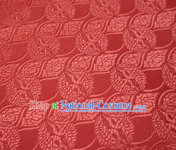 Top Quality Japanese Classical Double Cranes Pattern Red Satin Material Asian Traditional Brocade Kimono Belt Nishijin Cloth Fabric