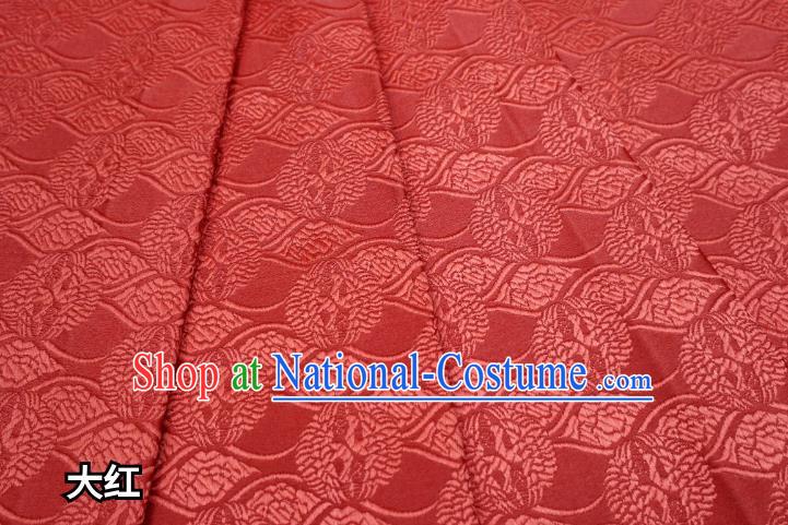 Top Quality Japanese Classical Double Cranes Pattern Red Satin Material Asian Traditional Brocade Kimono Belt Nishijin Cloth Fabric