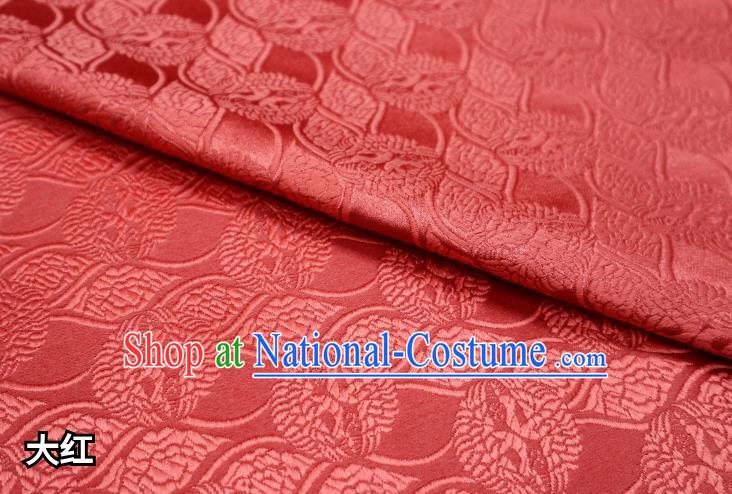 Top Quality Japanese Classical Double Cranes Pattern Red Satin Material Asian Traditional Brocade Kimono Belt Nishijin Cloth Fabric