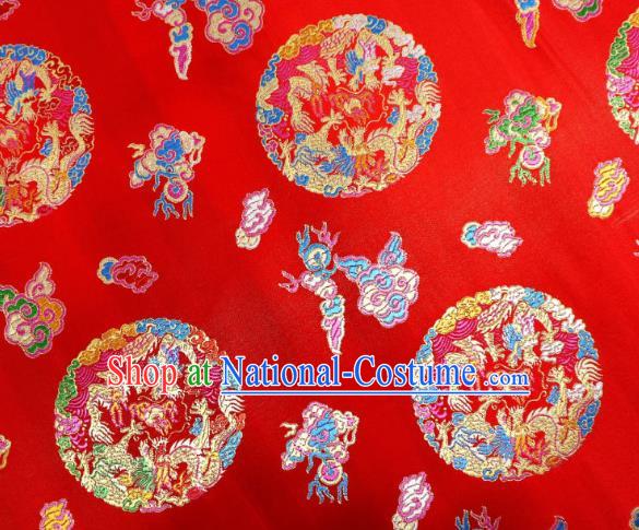 Chinese Classical Phoenix Dragon Pattern Design Red Brocade Cheongsam Fabric Asian Traditional Tapestry Satin Material DIY Wedding Cloth Damask