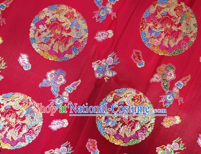 Chinese Classical Phoenix Dragon Pattern Design Rosy Brocade Cheongsam Fabric Asian Traditional Tapestry Satin Material DIY Wedding Cloth Damask