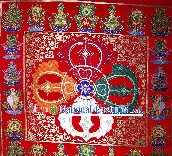 Chinese Buddhism Classical Vajra Pattern Design Red Brocade Fabric Asian Traditional Tapestry Satin Material DIY Tibetan Cloth Damask