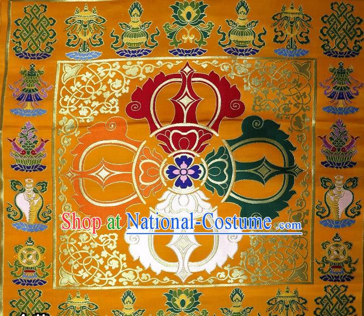 Chinese Buddhism Classical Vajra Pattern Design Golden Brocade Fabric Asian Traditional Tapestry Satin Material DIY Tibetan Cloth Damask