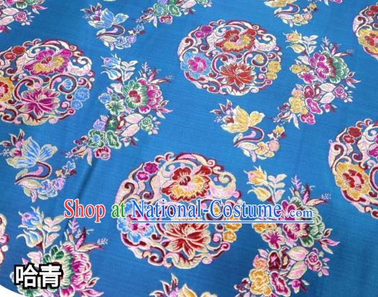 Chinese Classical Round Flowers Pattern Design Navy Blue Nanjing Brocade Cheongsam Fabric Asian Traditional Tapestry Satin Material DIY Wedding Cloth Damask