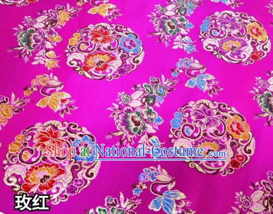 Chinese Classical Round Flowers Pattern Design Rosy Nanjing Brocade Cheongsam Fabric Asian Traditional Tapestry Satin Material DIY Wedding Cloth Damask