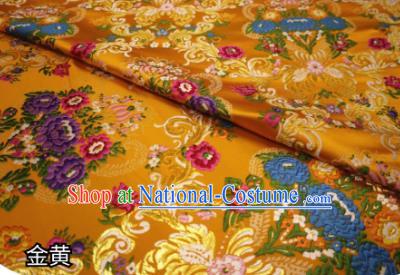 Chinese Classical Court Flowers Pattern Design Golden Nanjing Brocade Cheongsam Fabric Asian Traditional Tapestry Satin Material DIY Wedding Cloth Damask