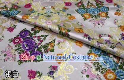 Chinese Classical Court Flowers Pattern Design Argent Nanjing Brocade Cheongsam Fabric Asian Traditional Tapestry Satin Material DIY Wedding Cloth Damask