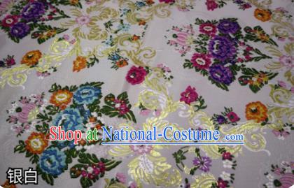 Chinese Classical Court Flowers Pattern Design Argent Nanjing Brocade Cheongsam Fabric Asian Traditional Tapestry Satin Material DIY Wedding Cloth Damask