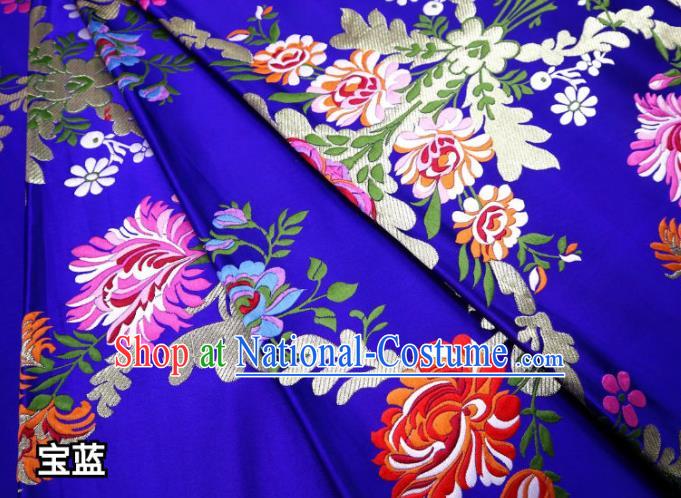 Chinese Cheongsam Classical Flowers Pattern Design Royalblue Nanjing Brocade Fabric Asian Traditional Tapestry Satin Material DIY Court Cloth Damask