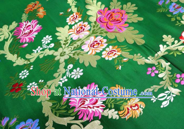 Chinese Cheongsam Classical Flowers Pattern Design Green Nanjing Brocade Fabric Asian Traditional Tapestry Satin Material DIY Court Cloth Damask