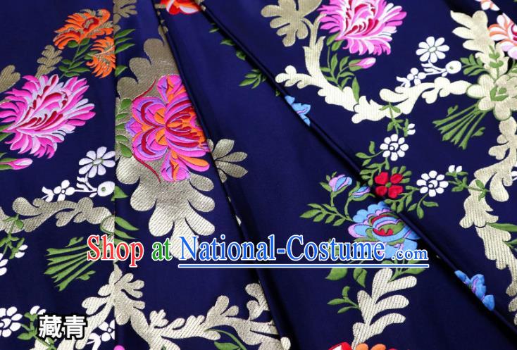 Chinese Cheongsam Classical Flowers Pattern Design Navy Nanjing Brocade Fabric Asian Traditional Tapestry Satin Material DIY Court Cloth Damask