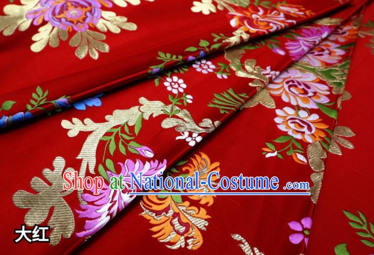 Chinese Cheongsam Classical Flowers Pattern Design Red Nanjing Brocade Fabric Asian Traditional Tapestry Satin Material DIY Court Cloth Damask