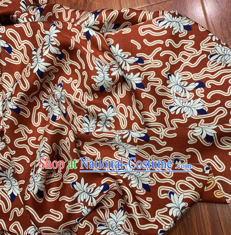 Chinese Classical Lotus Pattern Rust Red Watered Gauze Asian Top Quality Silk Material Hanfu Dress Cloth Cheongsam Brocade Fabric