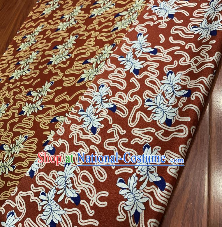 Chinese Classical Lotus Pattern Rust Red Watered Gauze Asian Top Quality Silk Material Hanfu Dress Cloth Cheongsam Brocade Fabric