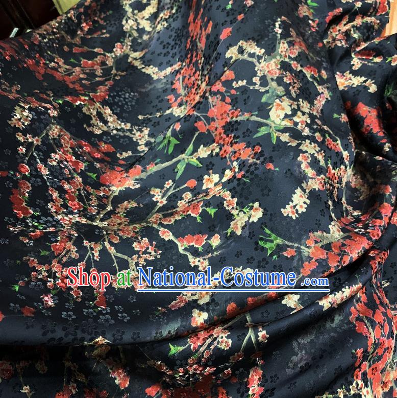 Chinese Classical Plum Pattern Black Watered Gauze Asian Top Quality Silk Material Hanfu Dress Cloth Cheongsam Brocade Fabric