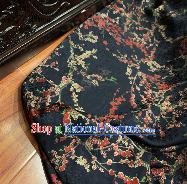 Chinese Classical Plum Pattern Black Watered Gauze Asian Top Quality Silk Material Hanfu Dress Cloth Cheongsam Brocade Fabric