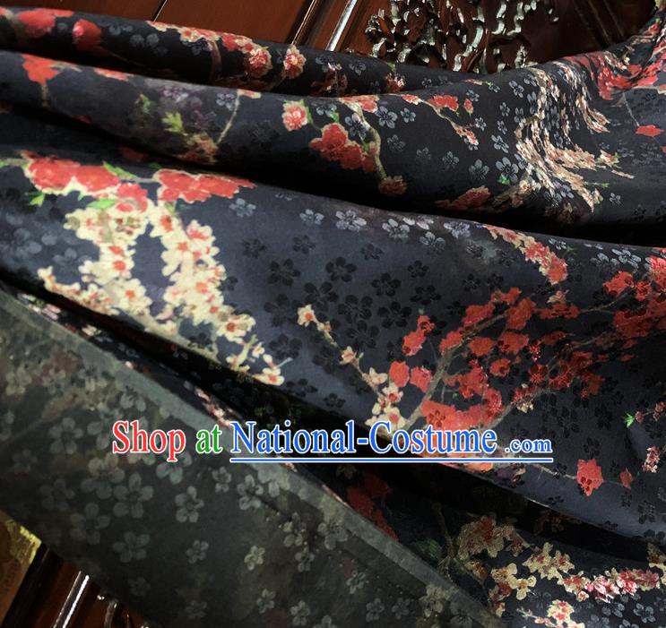 Chinese Classical Plum Pattern Black Watered Gauze Asian Top Quality Silk Material Hanfu Dress Cloth Cheongsam Brocade Fabric