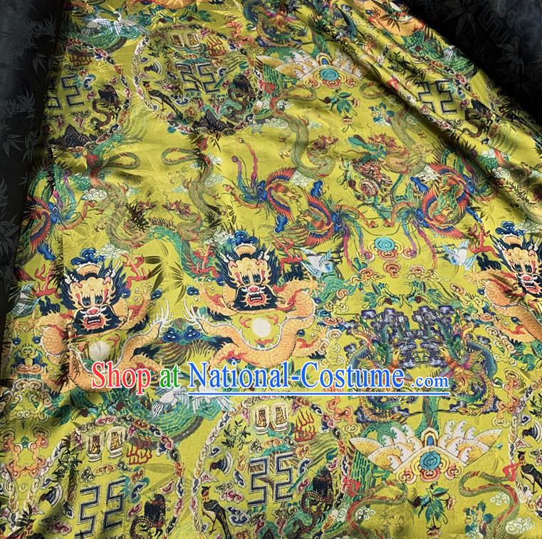 Chinese Classical Dragon Pattern Yellow Watered Gauze Asian Top Quality Silk Material Hanfu Dress Cloth Cheongsam Brocade Imperial Fabric