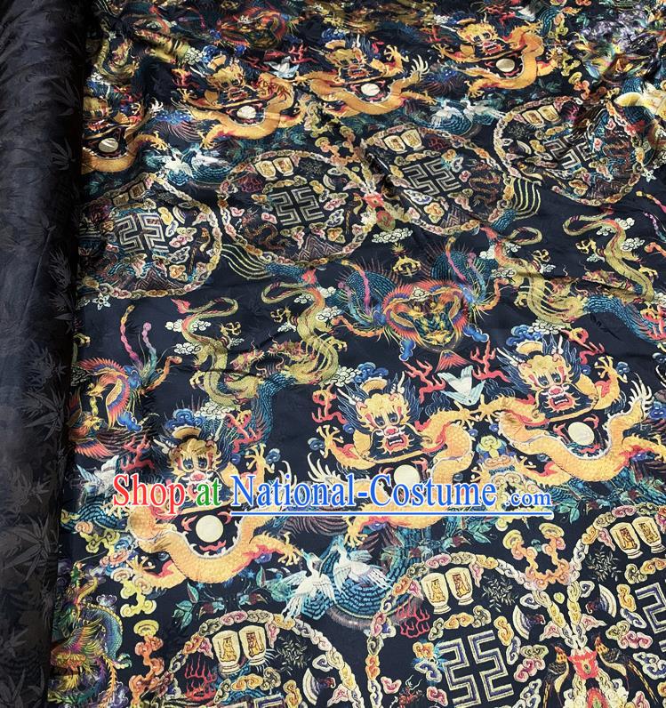 Chinese Classical Dragon Pattern Black Watered Gauze Asian Top Quality Silk Material Hanfu Dress Cloth Cheongsam Brocade Imperial Fabric