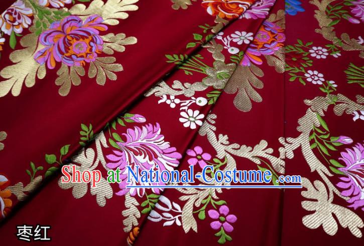 Chinese Cheongsam Classical Flowers Pattern Design Dark Red Nanjing Brocade Fabric Asian Traditional Tapestry Satin Material DIY Court Cloth Damask