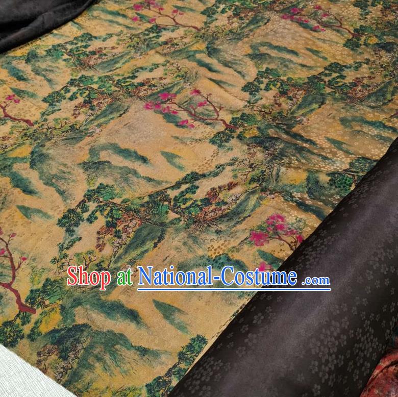 Chinese Classical Scenery Pattern Khaki Watered Gauze Asian Top Quality Silk Material Hanfu Dress Cloth Cheongsam Brocade Fabric