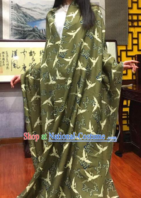 Chinese Classical Cranes Pattern Dark Green Watered Gauze Asian Top Quality Silk Material Hanfu Dress Fabric Cheongsam Cloth